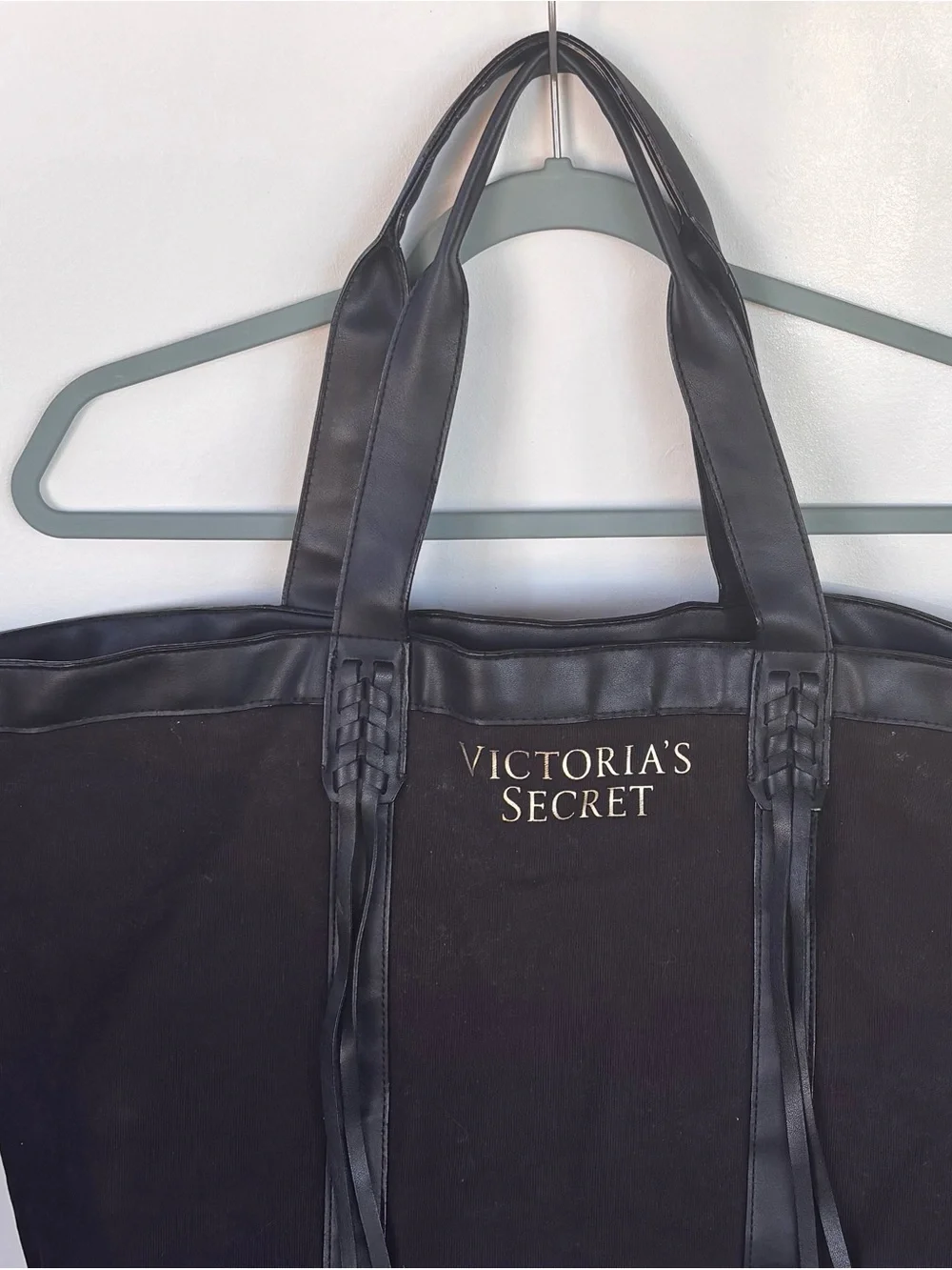Victoria's Secret Black Canvas Tote with Faux Leather Trim